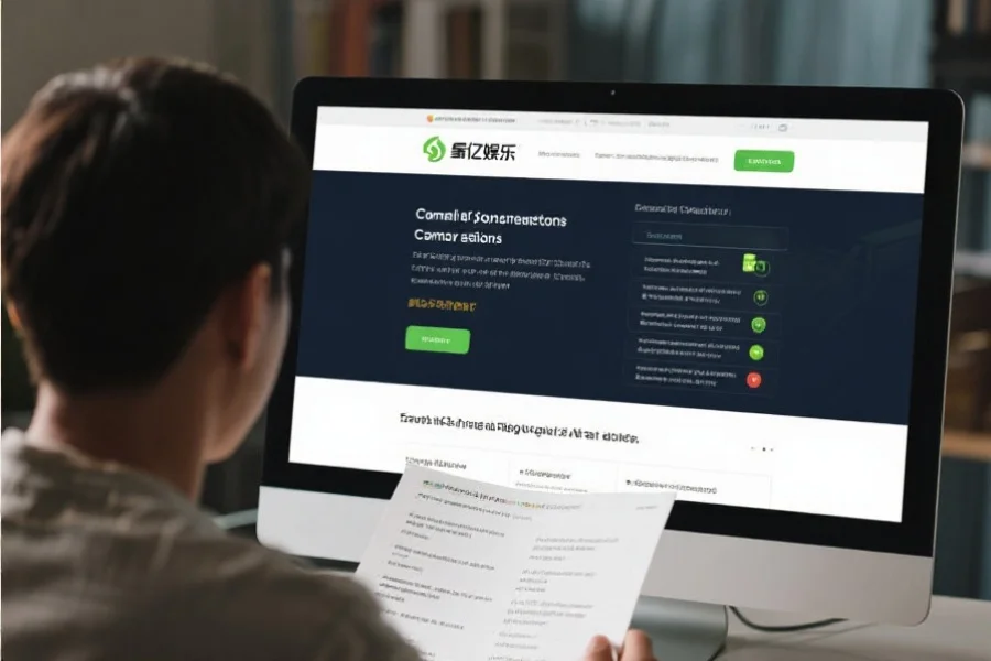 一位新手用户在电脑前阅读星亿娱乐的新手教程页面，页面上显示常见问题和解答列表